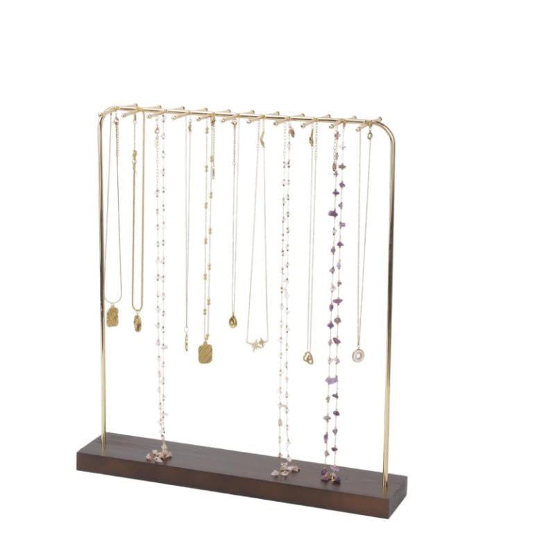 Minimalist Gold Metal & Wood Multi-Necklace Stand
