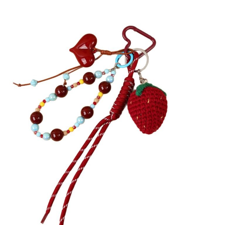 Multi-Element Crochet Strawberry & Beaded Bag Charm Set