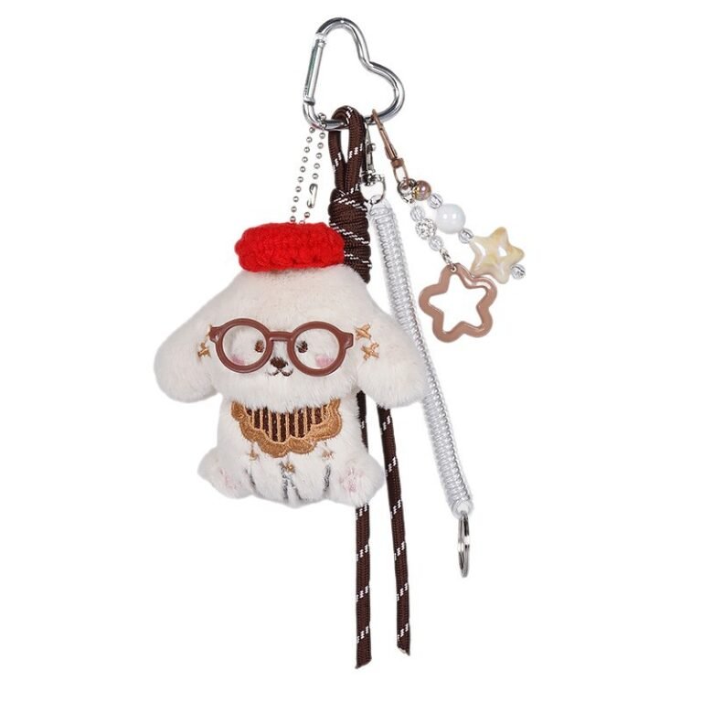 Multi-Element Plush Dog & Chain Bag Charm