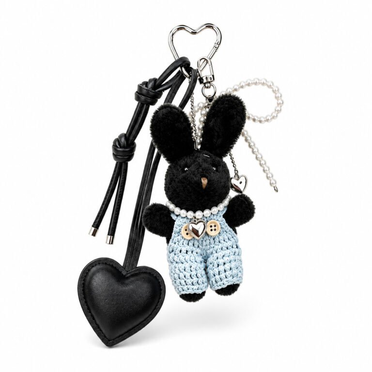 Multi-Element Plush Bunny & Pearl Bag Charm