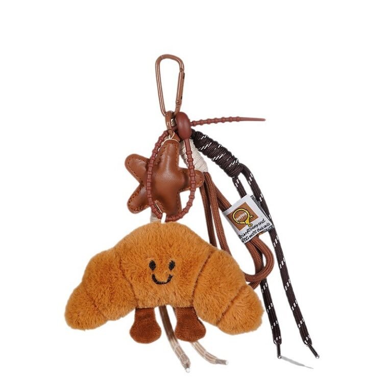 Plush Croissant & Lanyard Bag Charm Cluster