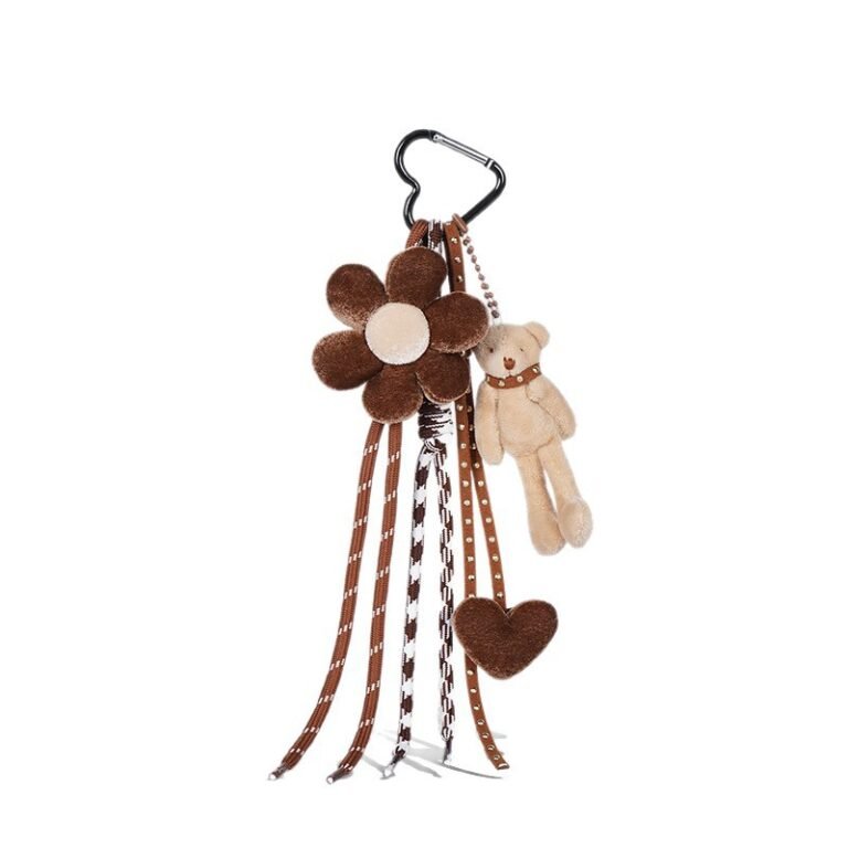 Multi-Element Plush Flower & Bear Bag Charm