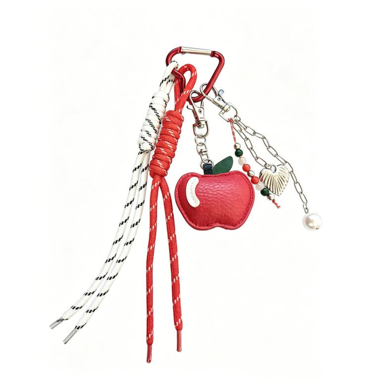 Multi-Element Faux-Leather Apple & Lanyard Bag Charm