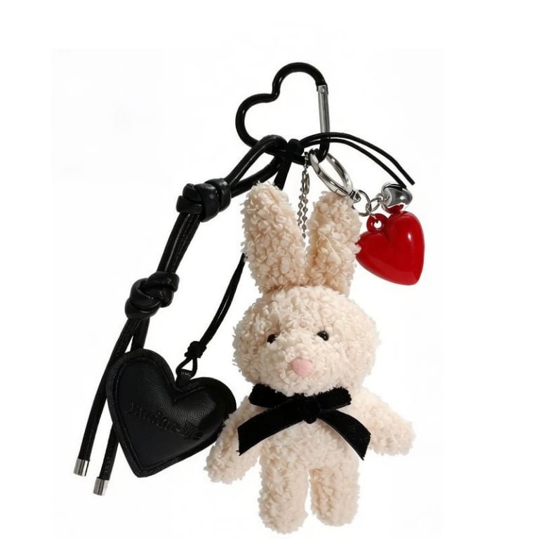 Multi-Element Plush Bunny & Heart Bag Charm