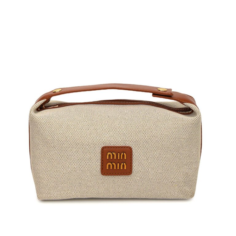 Two-Tier Woven Canvas and Faux Leather Cosmetic Train Case