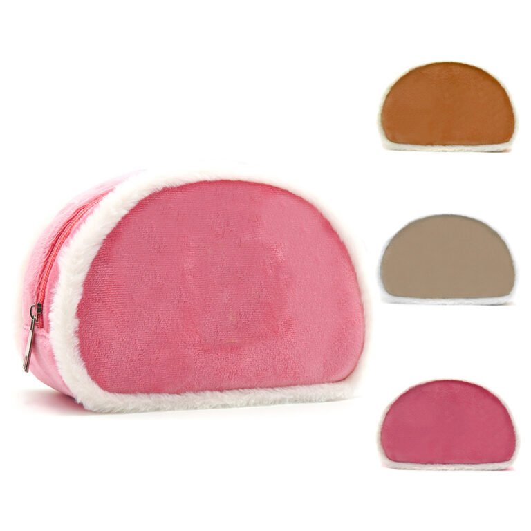 Plush Half-Moon Cosmetic Pouch with Faux Fur Trim
