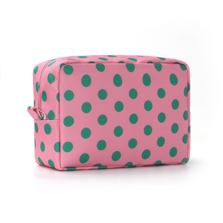 Pink and Green Polka Dot Rectangular Cosmetic Pouch