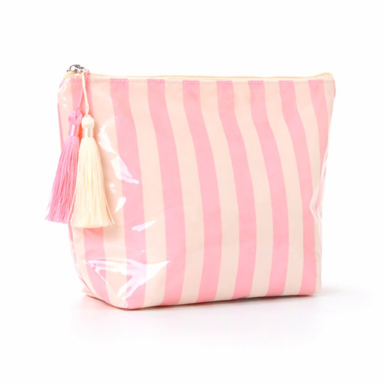 Glossy Striped Cosmetic Pouch with Tassel Detail