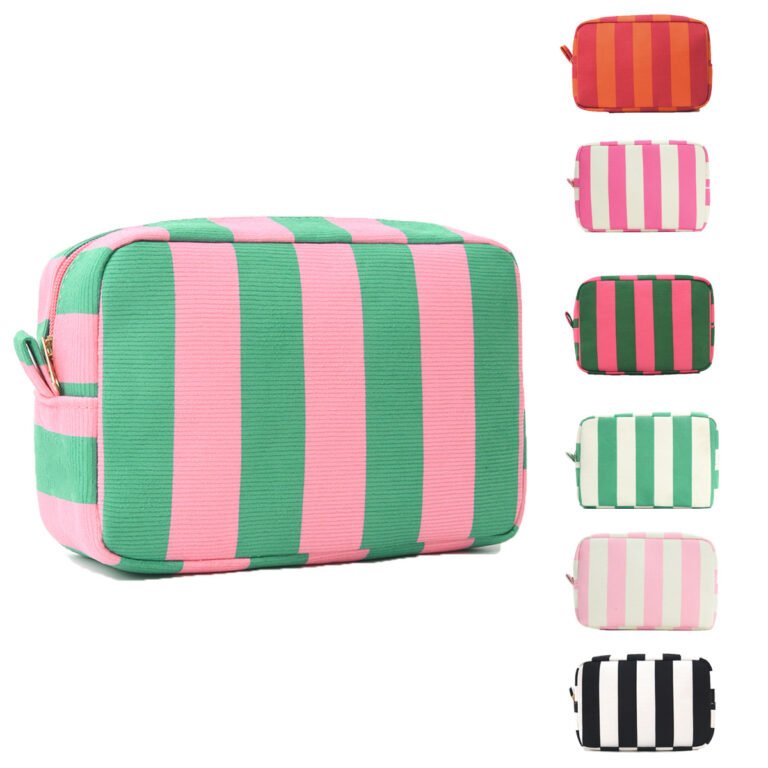Textured Wide Stripe Rectangular Cosmetic Pouch