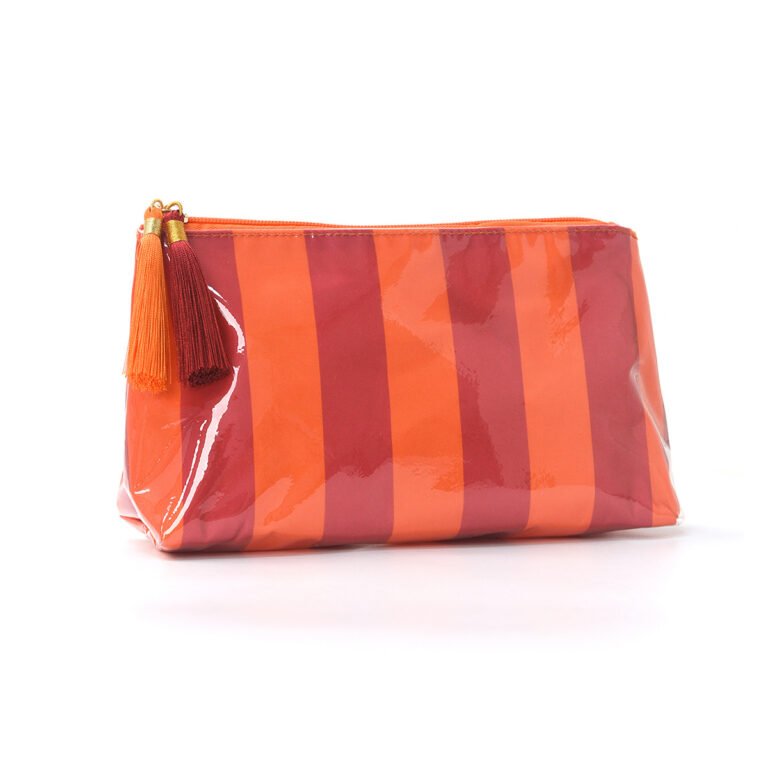 Glossy Striped Cosmetic Pouch with Tassel Pulls