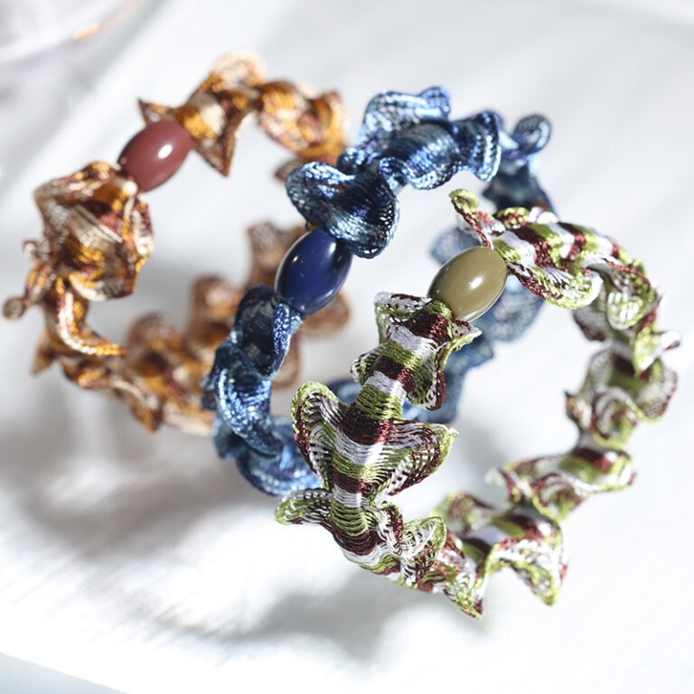 3 Colors Ruffled Satin Beaded Elastic Hair Scrunchies