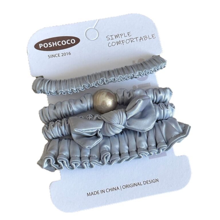 4-Piece Silky Satin Ruched Hair Tie Set with Pearl and Bow Accents