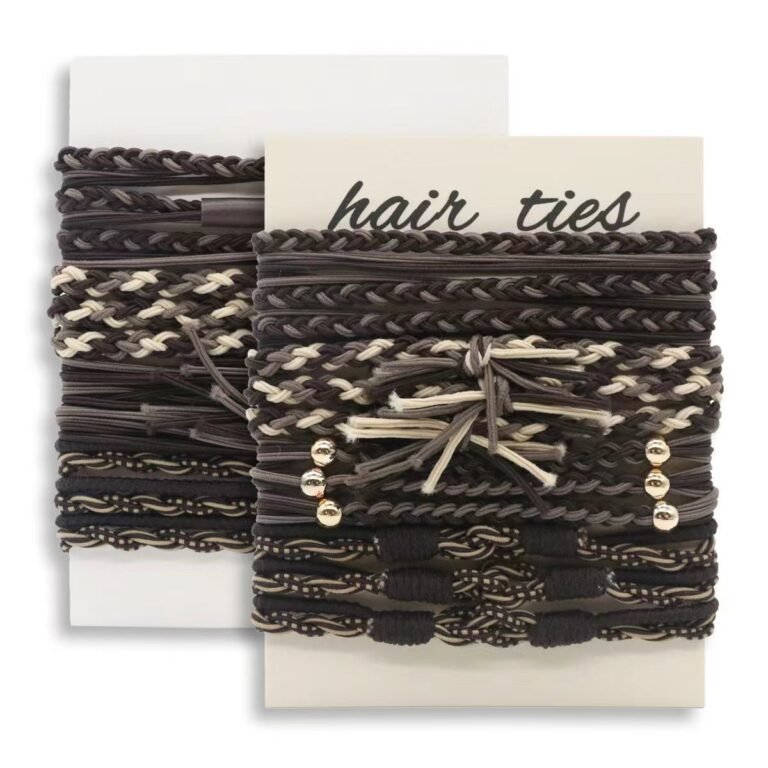 Multi-Texture Bohemian Braided Elastic Hair Ties and Bracelet Set with Metallic Beads