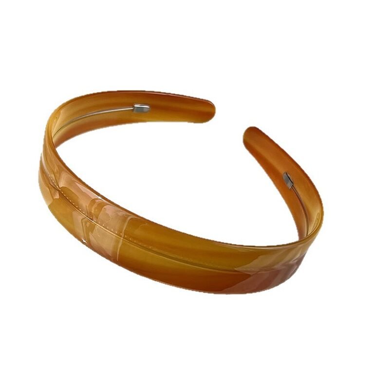 Wide Amber Marbled Acetate Flexible Metal Headband
