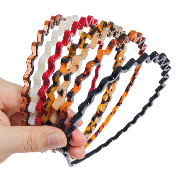 6 Colors Wavy Wave Tortoise Acetate Thin Headbands