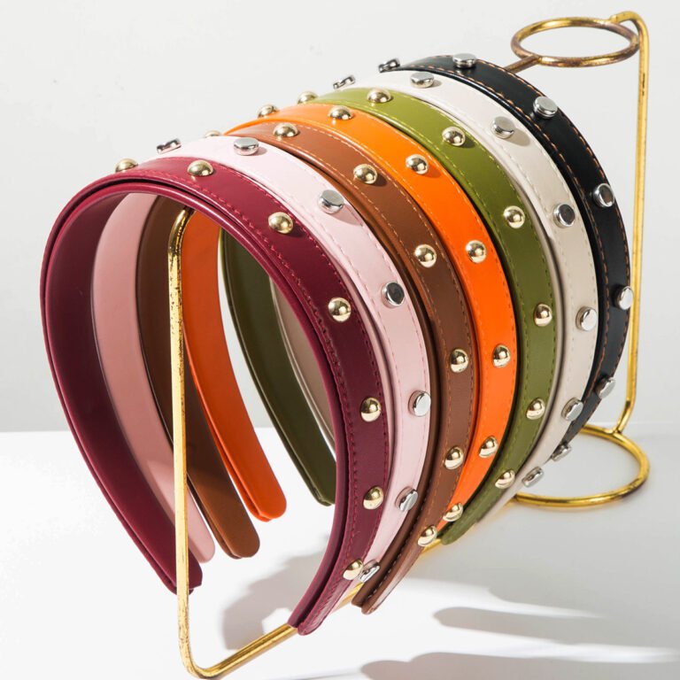 9 Colors Dual Metal Rivet Thin PU Leather Headbands