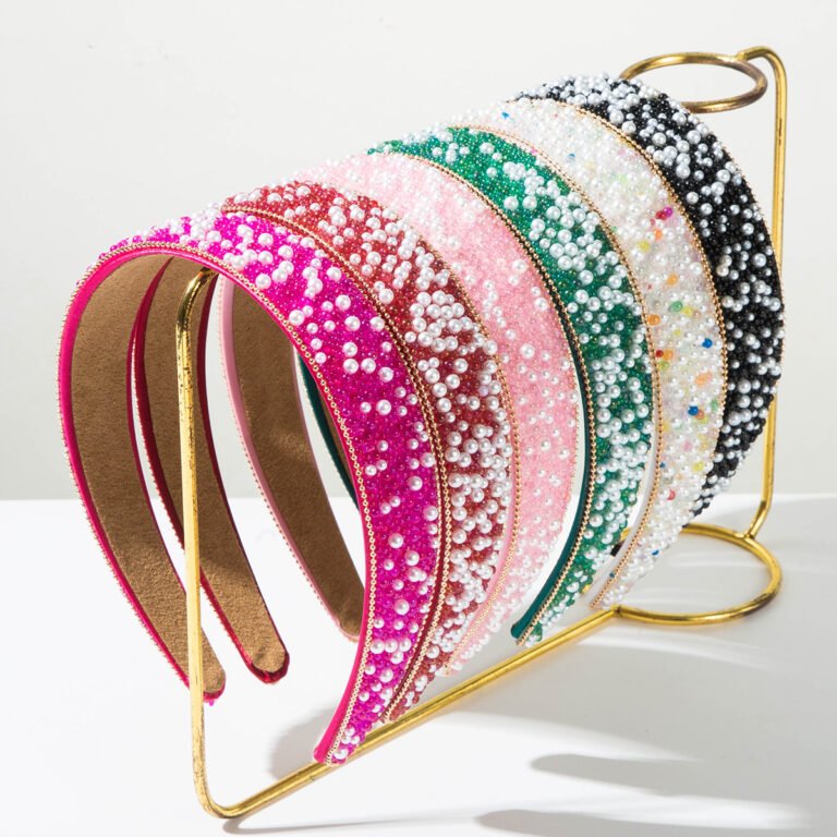 6 Colors Mixed Pearl Rhinestone Thin Velvet Lined Headbands