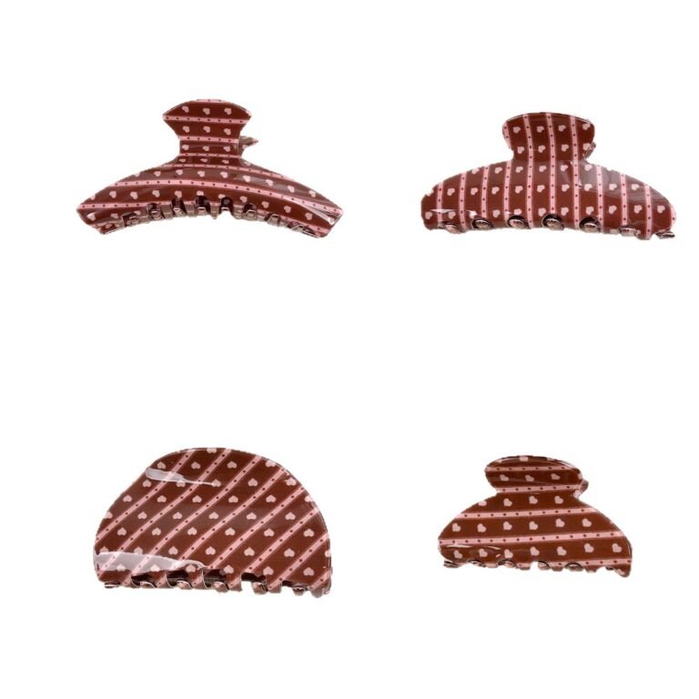4 Pcs Brown Pink Heart Stripe Acrylic Hair Claw Clip Set