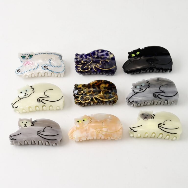 9 Styles Lying Cat Marbled Acetate Hair Claw Clips