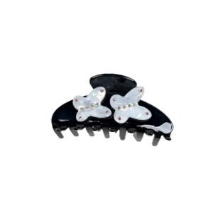 2 Styles White Shell Flower Rhinestone Black Gloss Hair Claw Clips