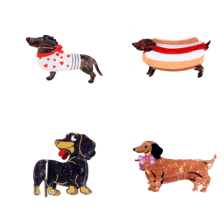 Cartoon Dachshund Marbled Acetate Hair Claw Clips