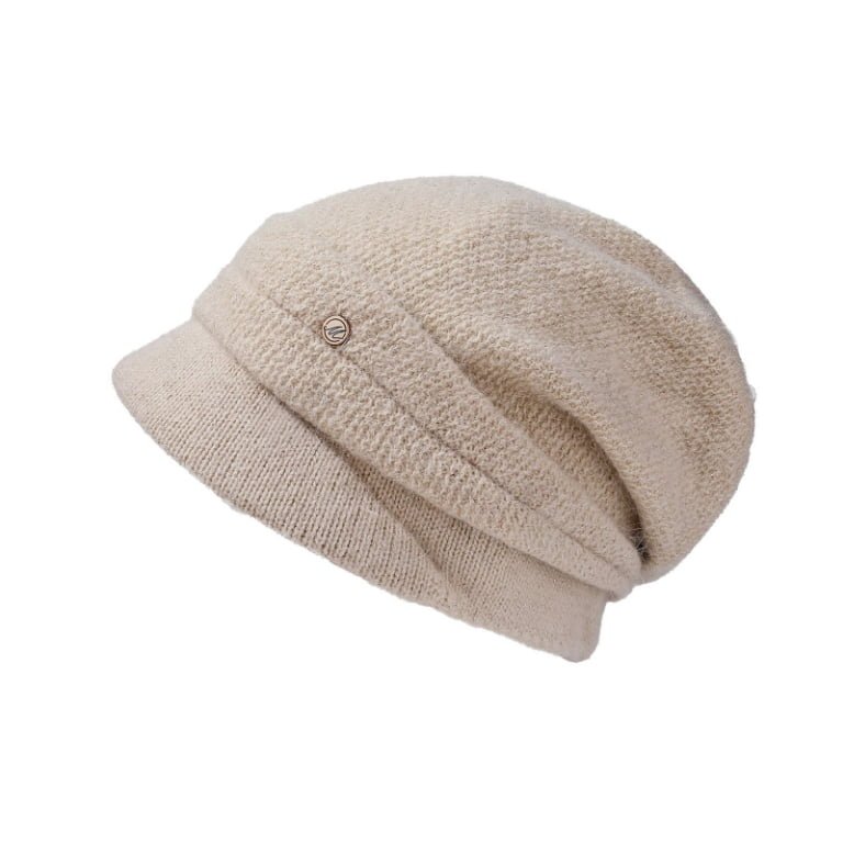 Slouchy Knit Visor Beanie with Subtle Metal Logo Hardware