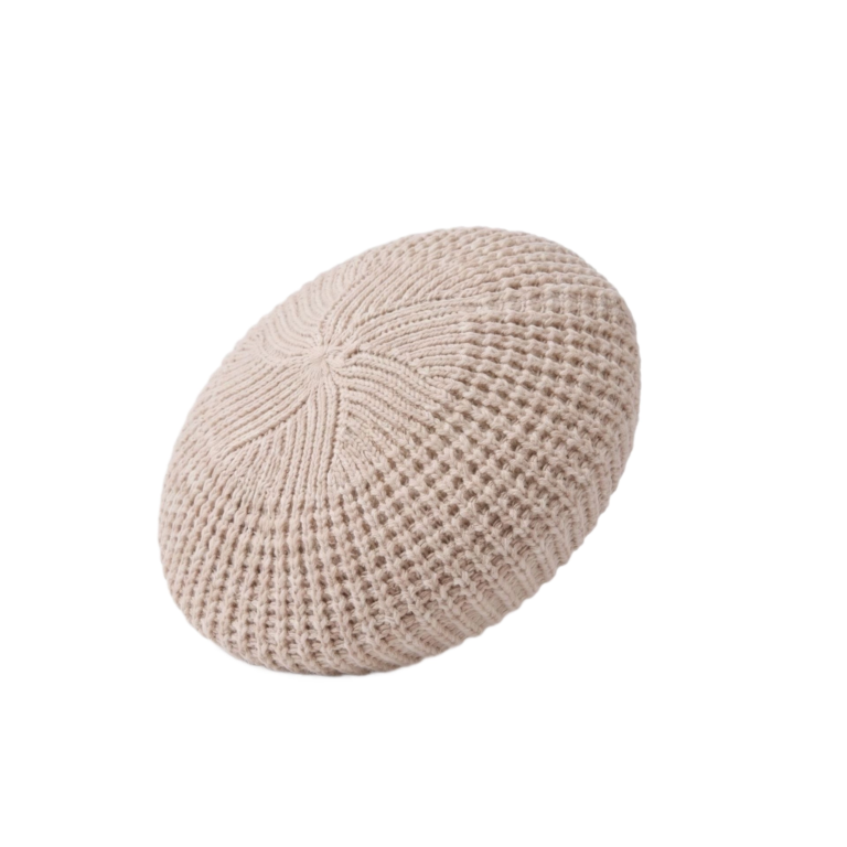 Chunky Ribbed Knit Beige Beret Hat