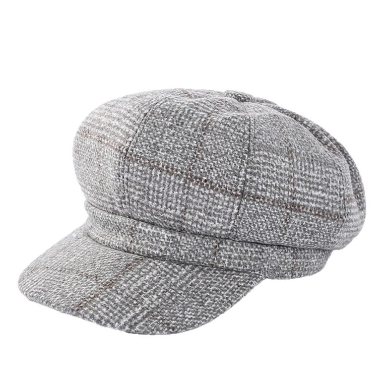 Grey Plaid Tweed Newsboy Cap