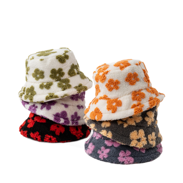 Retro Floral Teddy Fleece Bucket Hat