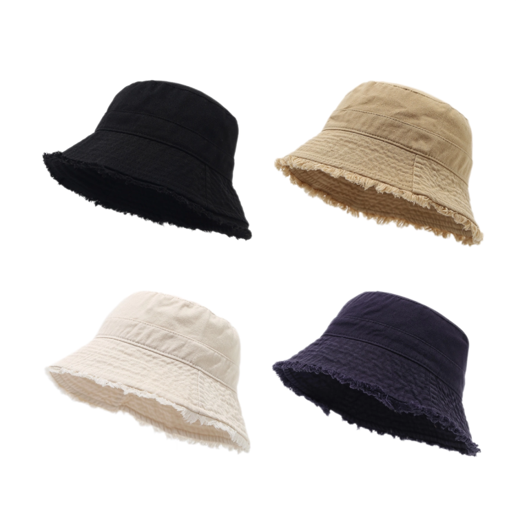 Distressed Frayed Edge Washed Cotton Bucket Hat