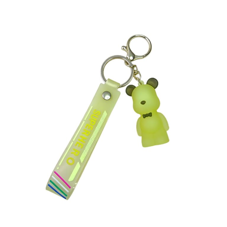 Translucent Frosted Bear & “Superhero” Strap Keychain