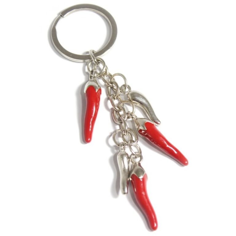 Silver & Red Enamel Chili Pepper Charm Keychain