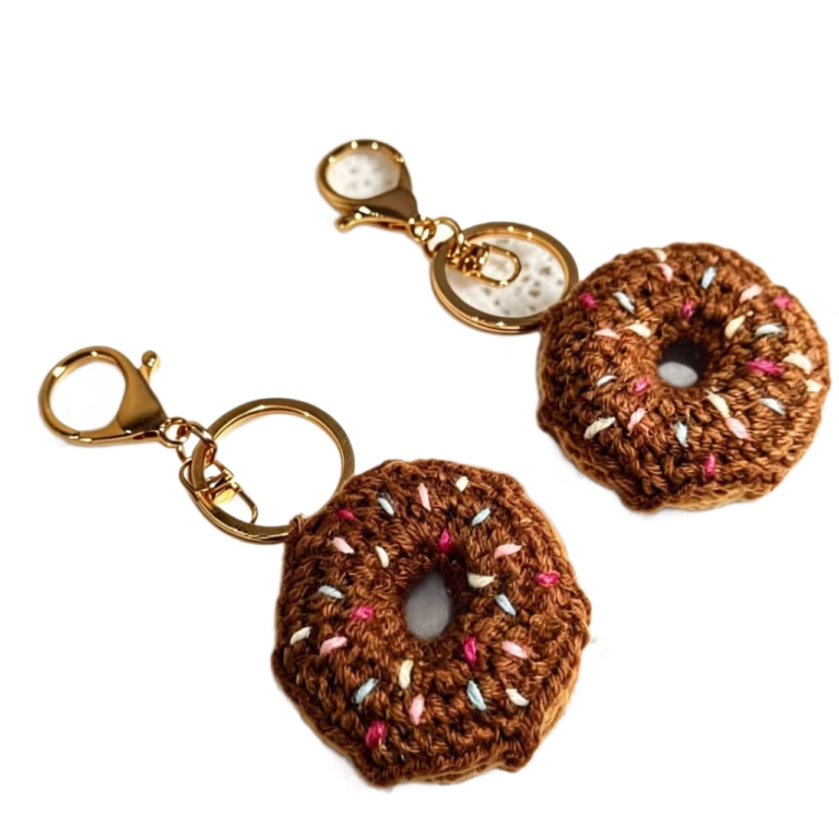 Handmade Crochet Sprinkled Donut Keychain