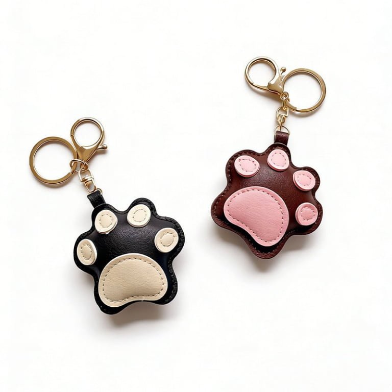 Faux-Leather Stitched Animal Paw Print Keychain