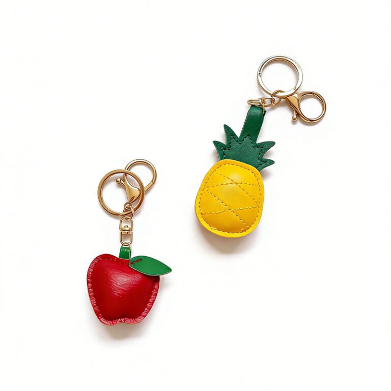 Faux-Leather Stitched Fruit Keychain