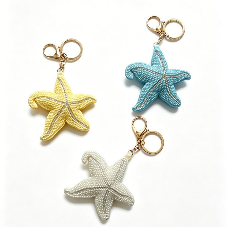 Beaded Starfish Charm Keychain