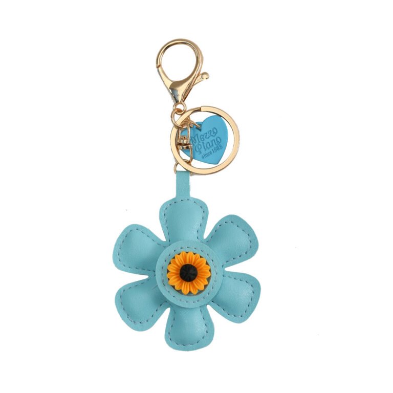 Faux-Leather Stitched Retro Flower Keychain