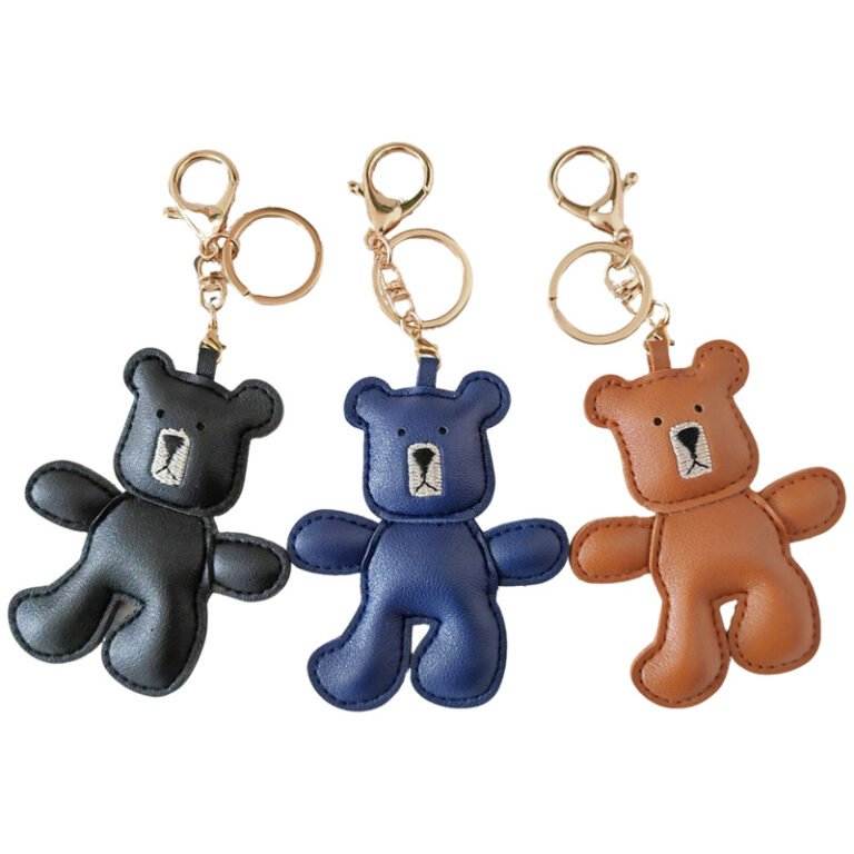 Faux-Leather Stitched Classic Bear Keychain