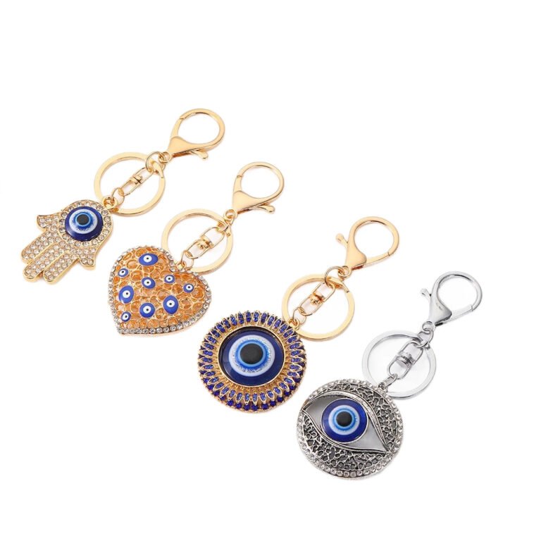 Rhinestone Evil Eye & Amulet Charm Keychain