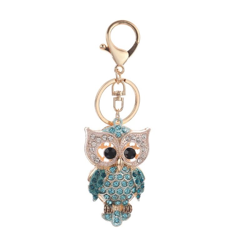 Rhinestone Encrusted Owl Charm Keychain