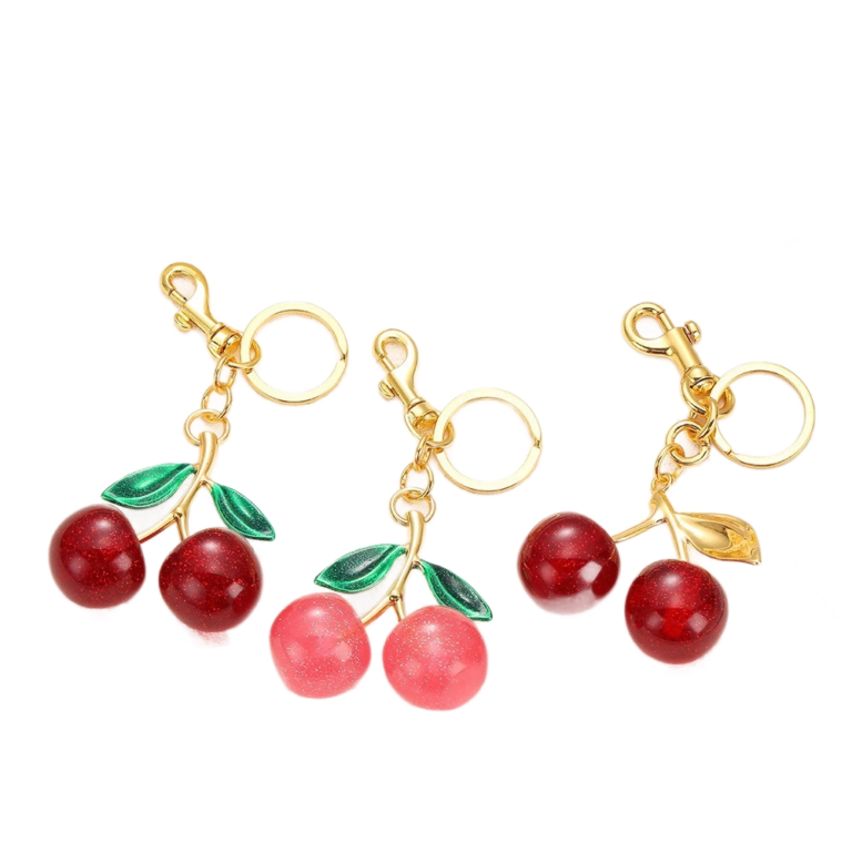 Glossy Glitter Cherry Charm Keychain