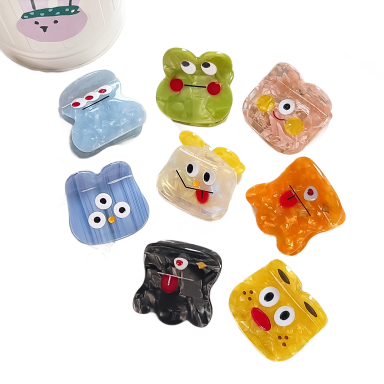 8 Styles Cartoon Funny Face Marbled Acetate Hair Claw Clips