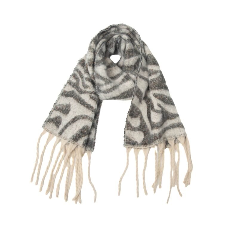 Oversized Thick Brushed Animal Print Winter Scarf with Long Braided Fringes