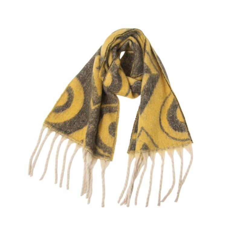 Oversized Geometric Brushed Winter Scarf with Braided Fringes