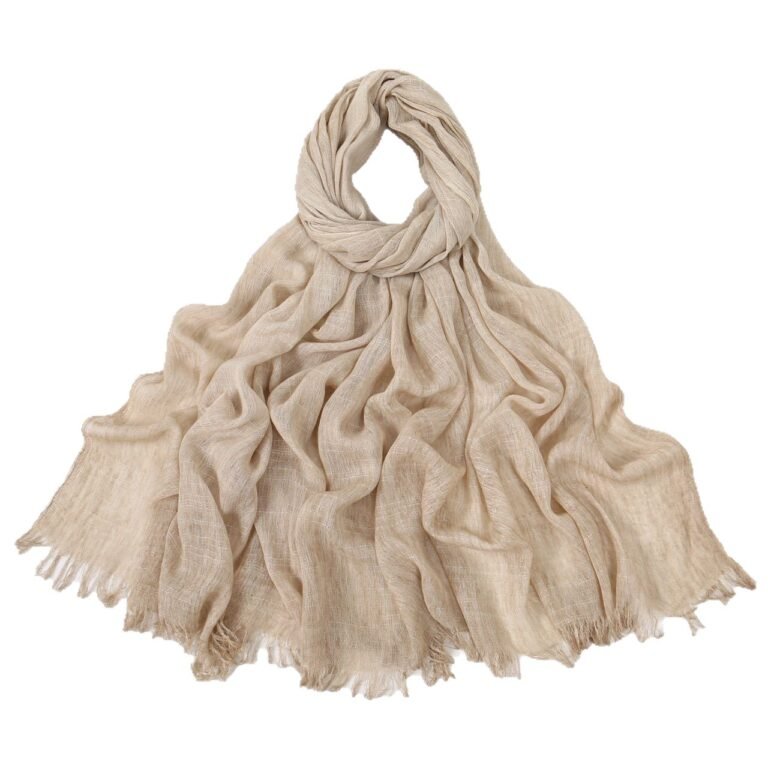 Lightweight Crinkled Solid Color Neutral Cotton Scarf with Fringed Edges