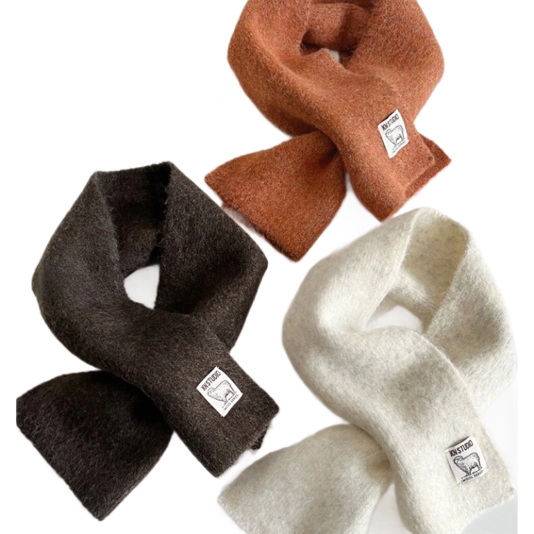 Thick Solid Color Wool Blend Keyhole Neck Warmer with Vintage Logo Patch