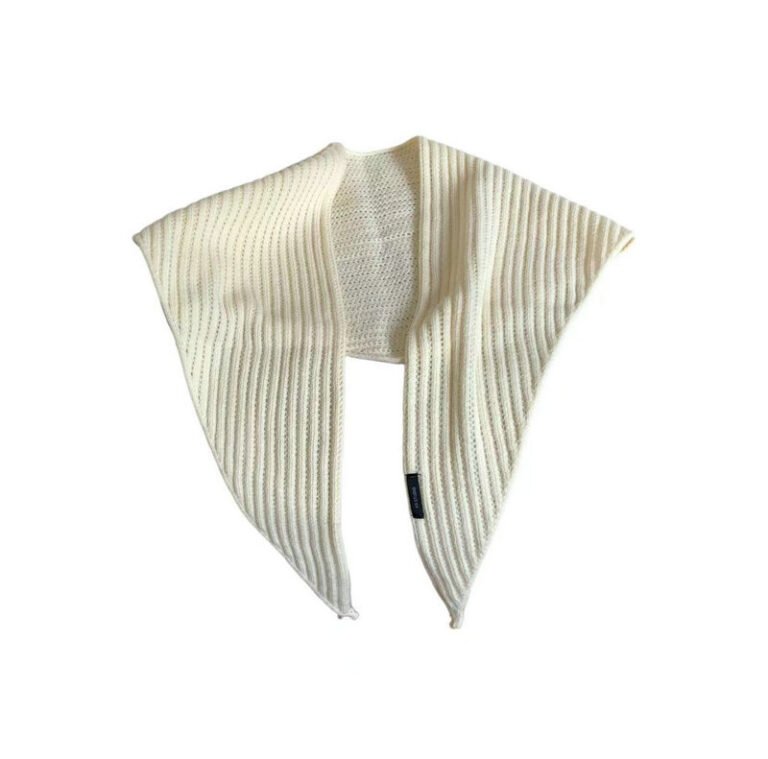 Cream Ribbed Knit Triangle Shawl Scarf with Sweater Drape Tie Design