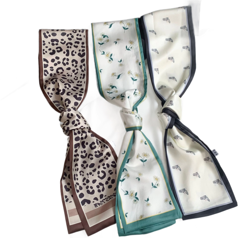 Long Rectangular Black and White Polka Dot Satin Scarf