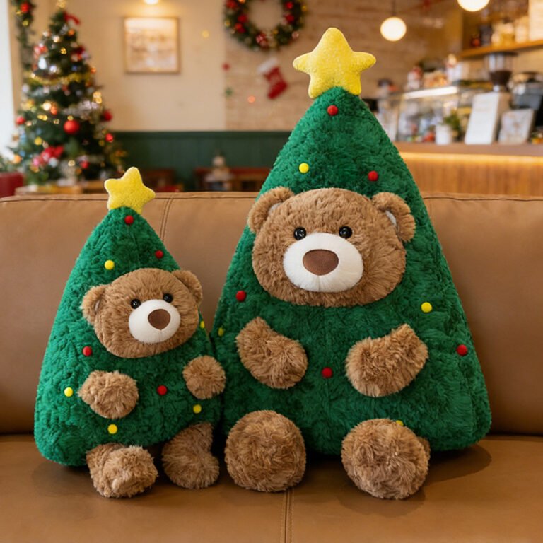 Christmas Tree Teddy Bear Plush Throw Pillows