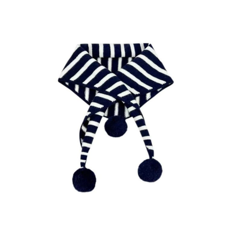 Striped Knit Triangle Shawl Scarf with Oversized Pom-Pom